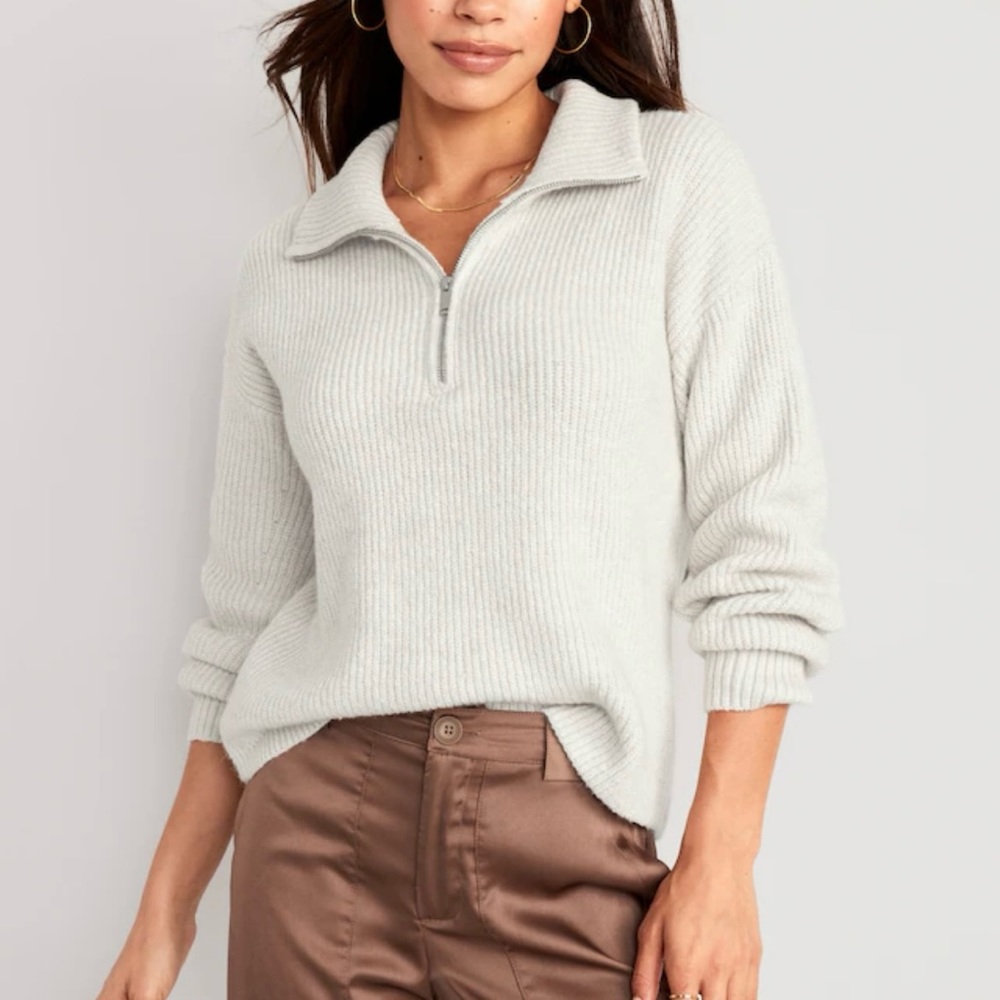 Old Navy Loose 1/2-Zip Shaker-Stitch Pullover | Small | Cream